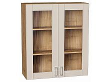 Шкаф верхний с 2-мя остекленными дверцами Лофт Cream Silk/Дуб Вотан 920*800*320