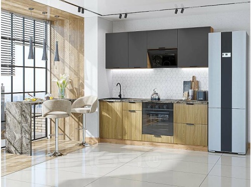 Модульный кухонный гарнитур Евро антрацит, дуб песочный 2140x2000x600