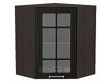 Шкаф верхний угловой остекленный Прага Венге премиум Graphite 920*600*600