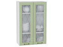 Шкаф верхний с 2-мя остекленными дверцами Ницца Дуб оливковый/Белый 920*600*318