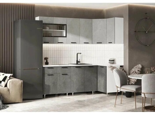 Кухонный гарнитур Рио бетон светлый, бетон темный 2140x2200/1000x600