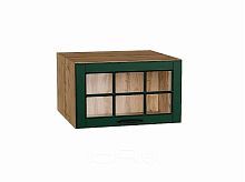 Шкаф верхний горизонтальный остекленный глубокий Дублин Special Green/Дуб Вотан 358*600*574