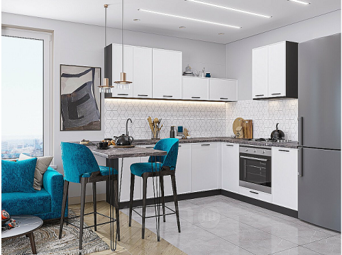 Модульный кухонный гарнитур Фрейм-03 white silk 2200x4200x600