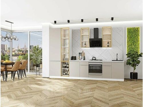 Модульный кухонный гарнитур Фьюжн-08 cream silk 2340x3400x600