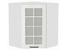 Шкаф верхний угловой остекленный Прага Белое дерево Белый 716*600*600