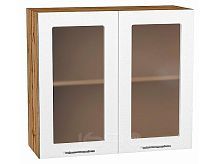 Шкаф верхний с 2-мя остекленными дверцами Валерия-М Белый металлик Дуб Вотан 716*800*318