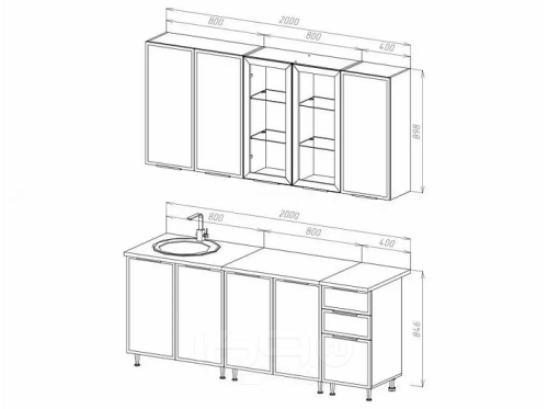 Кухонный гарнитур Николь холст вулканический, холст белый 2140x2000x600 фото 2