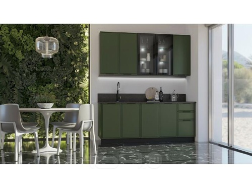 Кухонный гарнитур Николь холст темно-зеленый 2140x2000x600