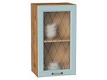Шкаф верхний с 1-ой остекленной дверцей Ницца Голубой/Дуб Вотан 716*400*318