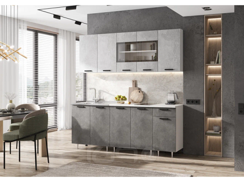 Кухонный гарнитур Рио бетон светлый, бетон темный 2140x2000x600