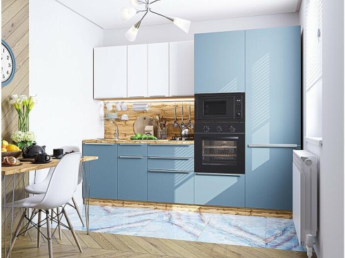 Модульный кухонный гарнитур Фьюжн-07 silky blue, silky white 2140x2700x600