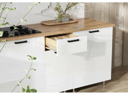 Кухонный гарнитур Рио белый глянец 2100x1000/2600x600 фото 2