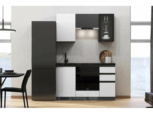 Кухонный гарнитур Техно-6 белый снег софт, графит 2140x1500x600
