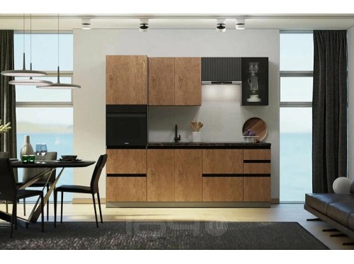 Кухонный гарнитур Техно-6 графит, экзотическое дерево амазония 2224x2400x600