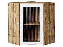 Шкаф верхний угловой остекленный Барселона Белый Дуб Вотан 716*600*606