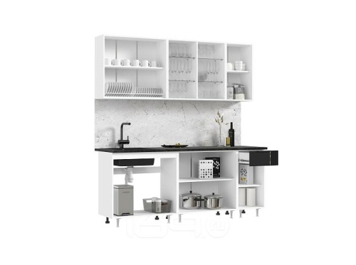 Кухонный гарнитур Виктория пластер блэк 2014x2000x600 фото 3