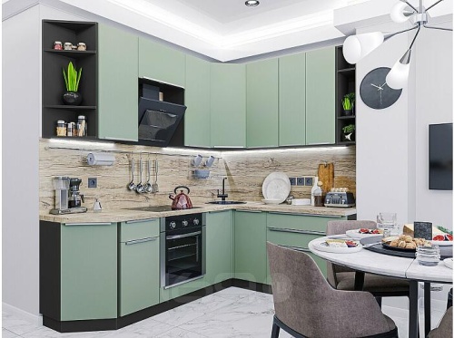 Модульный кухонный гарнитур Фьюжн-04 silky mint 2140x2500/1800x600 фото 2