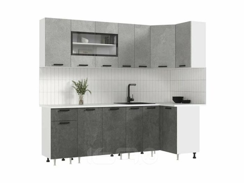 Кухонный гарнитур Рио бетон светлый, бетон темный 2140x2400/1000x600 фото 2
