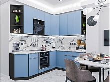 Модульный кухонный гарнитур Фьюжн-04 silky blue 2340x2200/1800x600