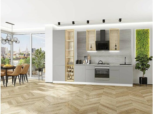 Модульный кухонный гарнитур Фьюжн-08 silky light grey 2340x3400x600