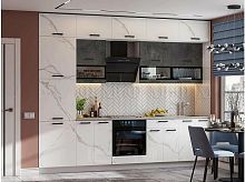 Кухонный гарнитур Техно мрамор белый софт, бетон графит 2500x3000x600