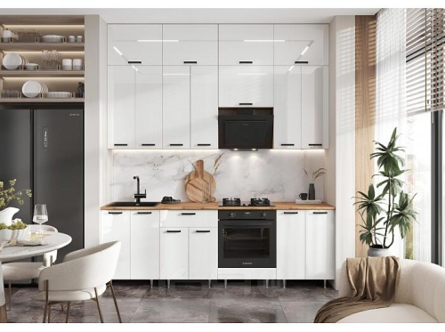 Кухонный гарнитур Рио белый глянец 2500x2400x600