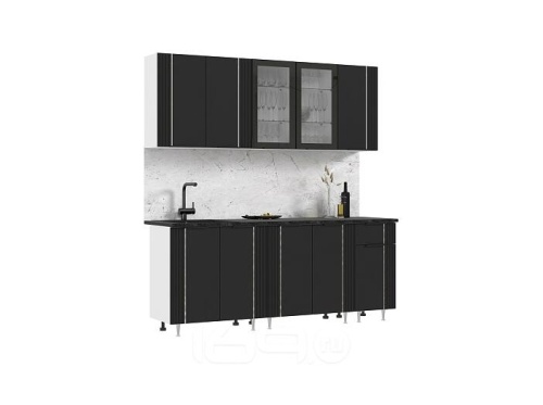 Кухонный гарнитур Виктория пластер блэк 2014x2000x600 фото 2