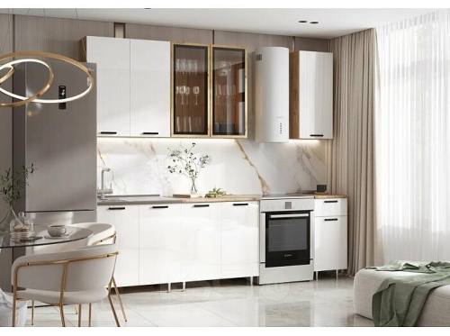 Кухонный гарнитур Рио белый глянец 2100x2000x600