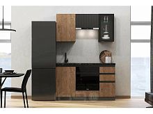 Кухонный гарнитур Техно-6 графит, экзотическое дерево амазония 2140x1500x600