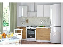 Модульный кухонный гарнитур Логика-01 дуб галифакс, белый глянец 2040x1400x600