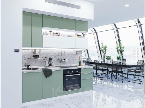 Модульный кухонный гарнитур Фьюжн-01 silky mint, silky white 2340x2300x600 фото 2
