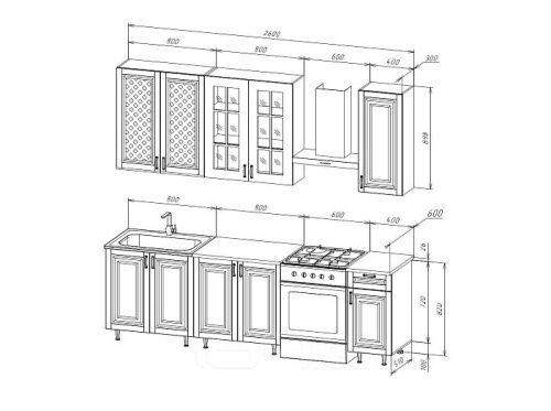 Кухонный гарнитур Престиж жемчуг шервуд 2400x2000x600 фото 2
