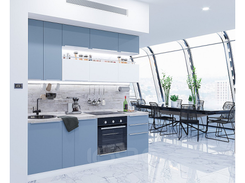 Модульный кухонный гарнитур Фьюжн-01 silky blue, silky white 2340x2300x600