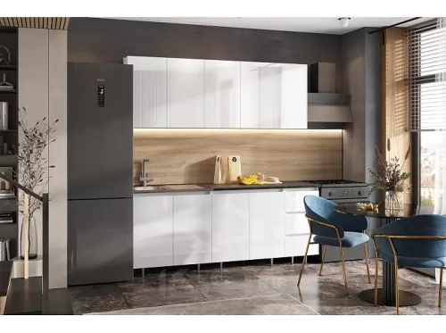 Кухонный гарнитур Челси белый глянец 2140x2000x600