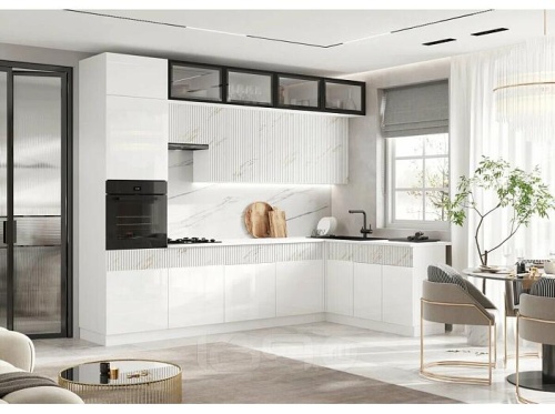 Кухонный гарнитур Оливия белый глянец, мрамор золото 2500x3000x600