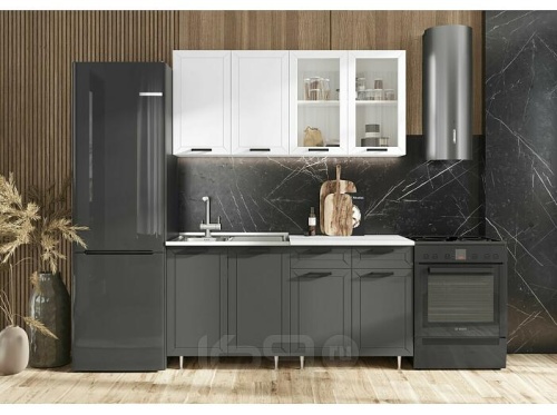 Кухонный гарнитур Монако белый снег софт, графит софт new 2140x1600x600 фото 2