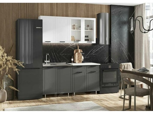 Кухонный гарнитур Монако белый снег софт, графит софт new 2140x1600x600