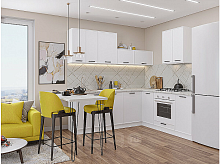 Модульный кухонный гарнитур Фрейм-03 white silk 2140x4200x600