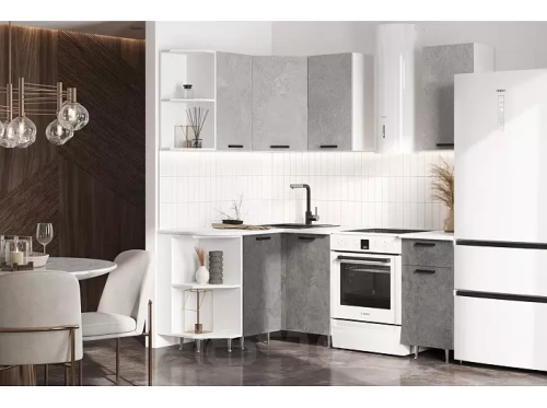 Кухонный гарнитур Рио бетон светлый, бетон темный 2140x2000/1300x600
