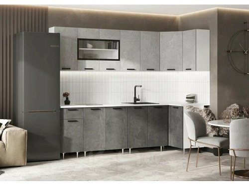 Кухонный гарнитур Рио бетон светлый, бетон темный 2140x2600/1000x600