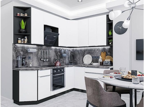 Модульный кухонный гарнитур Фьюжн-04 silky white 2140x2500/1800x600 фото 2