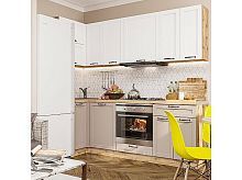 Модульный кухонный гарнитур Барселона-04 белый, кашемир 2140x890/1700x600