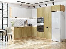 Модульный кухонный гарнитур Евро белый, дуб песочный 2140x2150/2800x600
