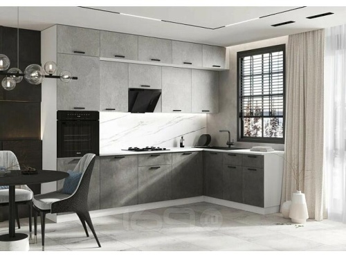 Кухонный гарнитур Рио бетон светлый, бетон темный 2500x3000/1800x600