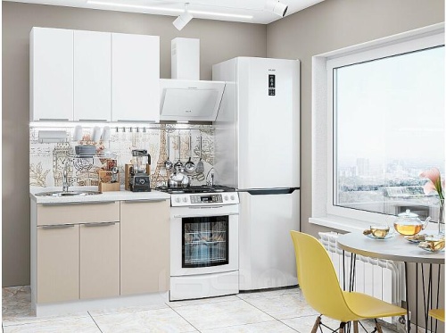 Модульный кухонный гарнитур Фьюжн-05 silky grey, silky white 2140x1000x600 фото 2