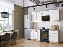 Модульный кухонный гарнитур Лофт-05 white silk 2140x2000x600